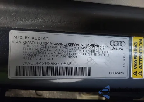 2009 Audi A4 2.0T Special Edition from USA, damaged, VIN WAUDF48H99K010588